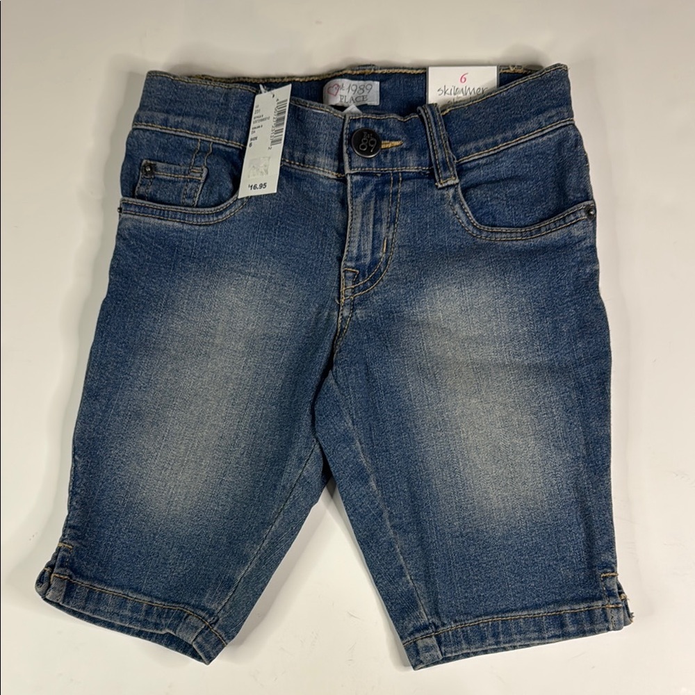 The Children's Place Girls’ Blue Denim Skimmer Skinny Fit‎ Knee-Length Shorts